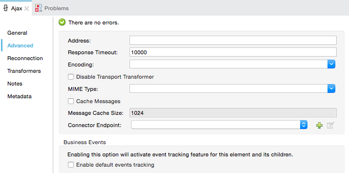 Advanced tab in Ajax Connector configuration panel