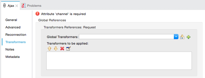 Transformers tab in Ajax Connector configuration panel