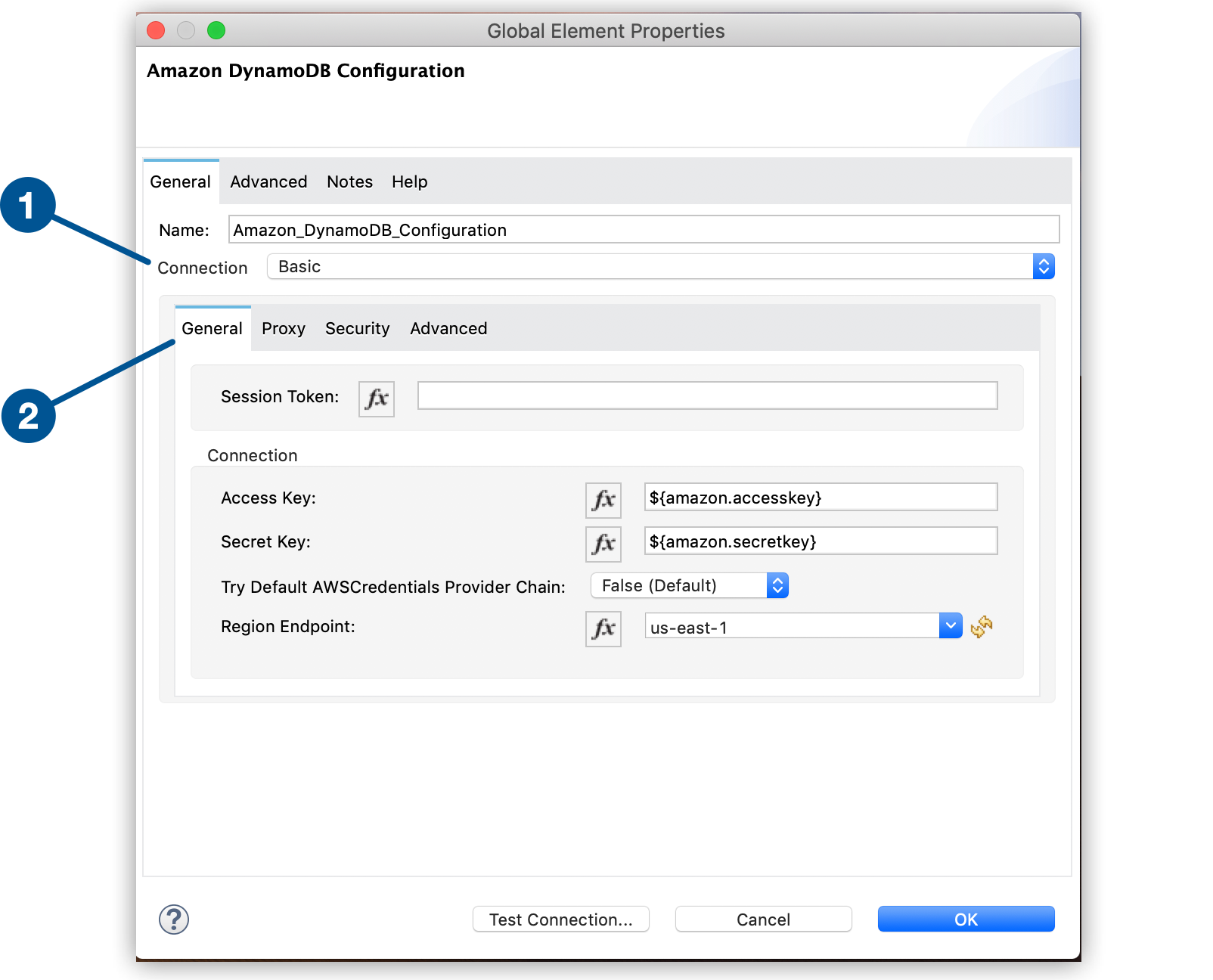 Basic option selected in the Connection field