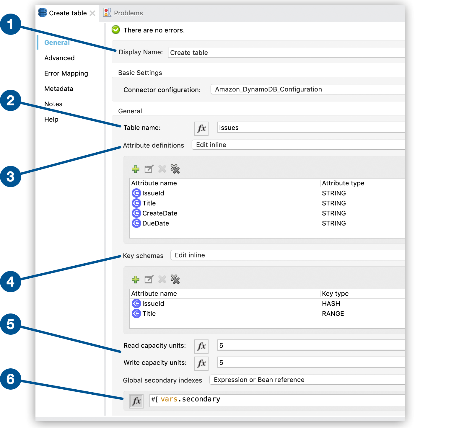 Create table operation fields