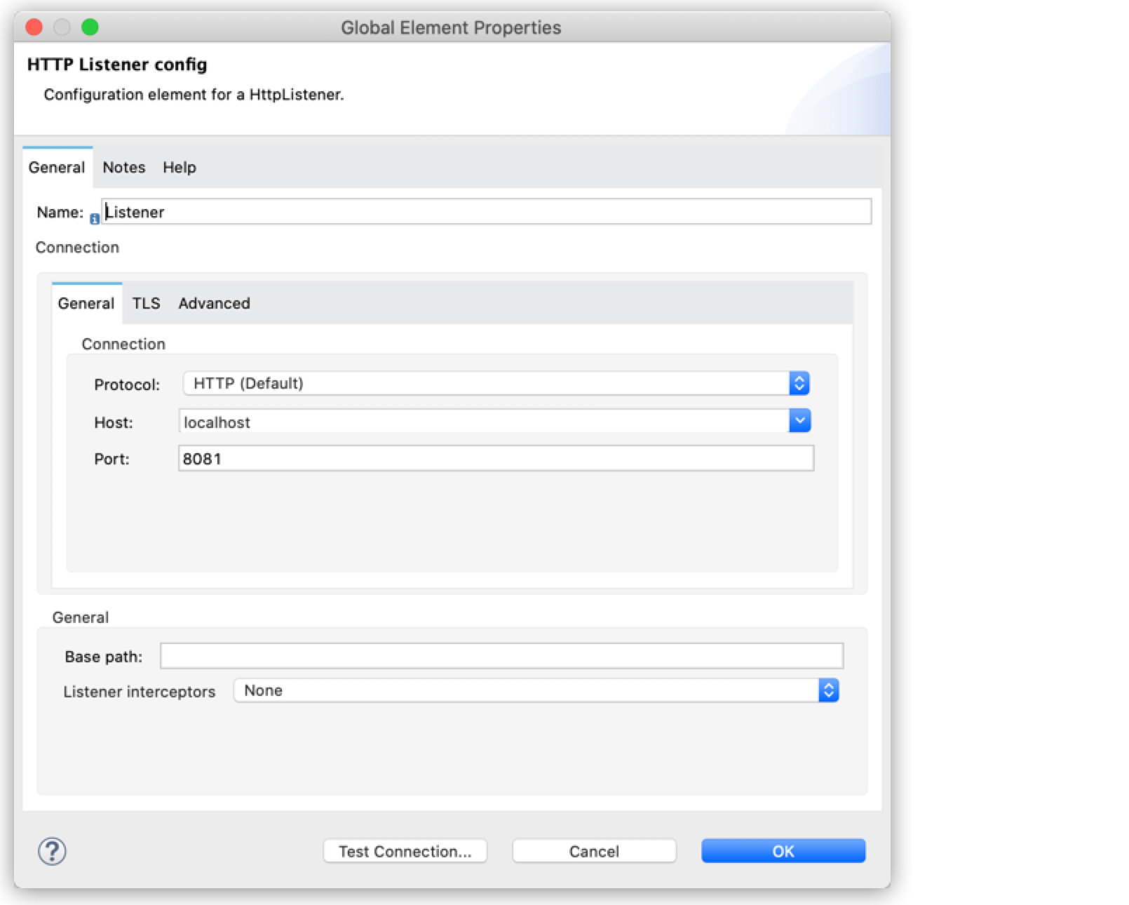 Global element configuration for HTTP Listener