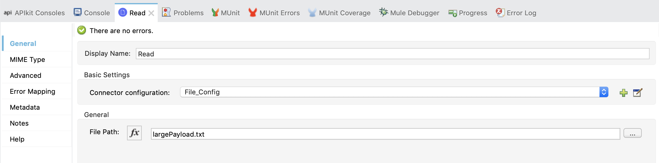 Read properties window configuration