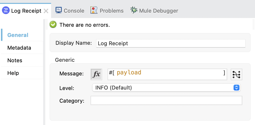 Logger properties window configuration