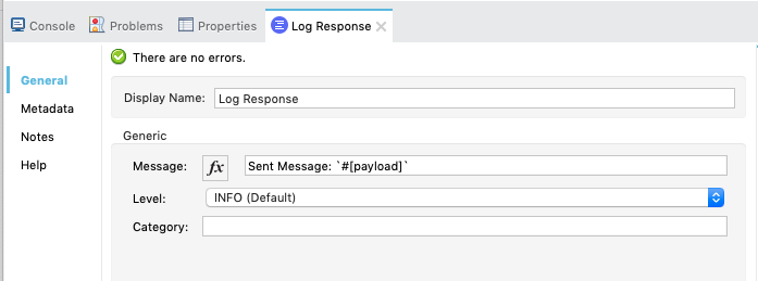 Logger properties window configuration