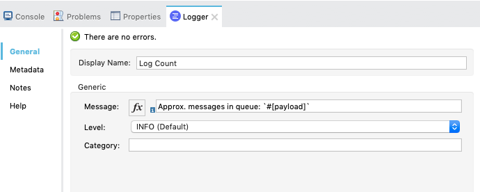 Logger properties window configuration