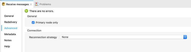 Read message configuration Advanced tab with Primary node only option selected