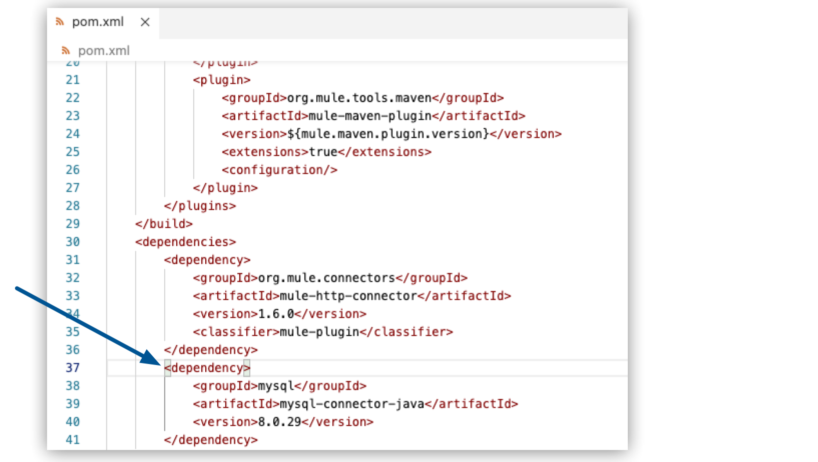 pom.xml with new dependency highlighted