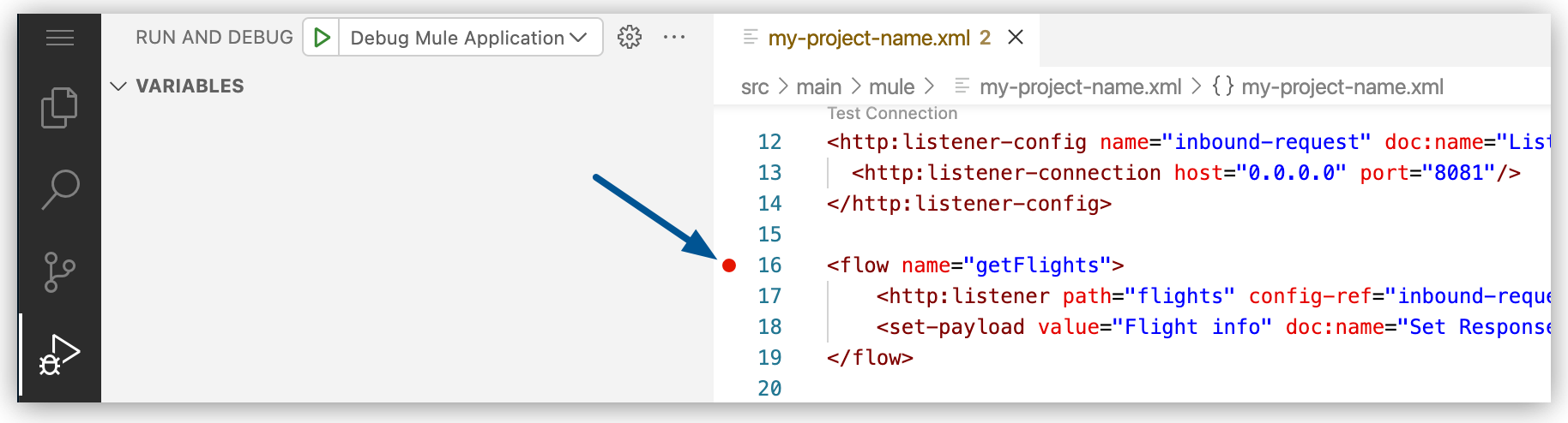 Add breakpoint on a line number