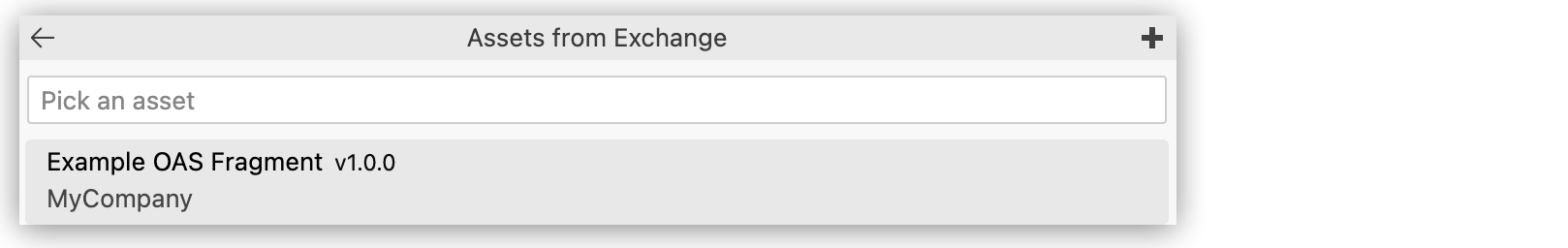 Search for fragment in Assets from Exchange dropdown