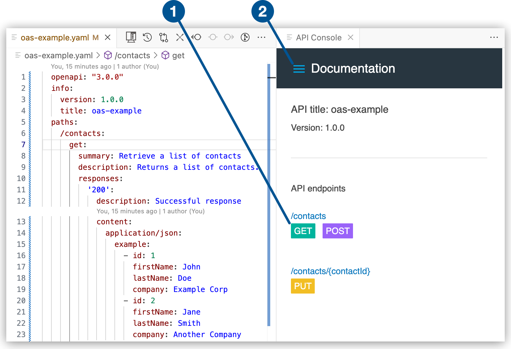 API spec in the API Console