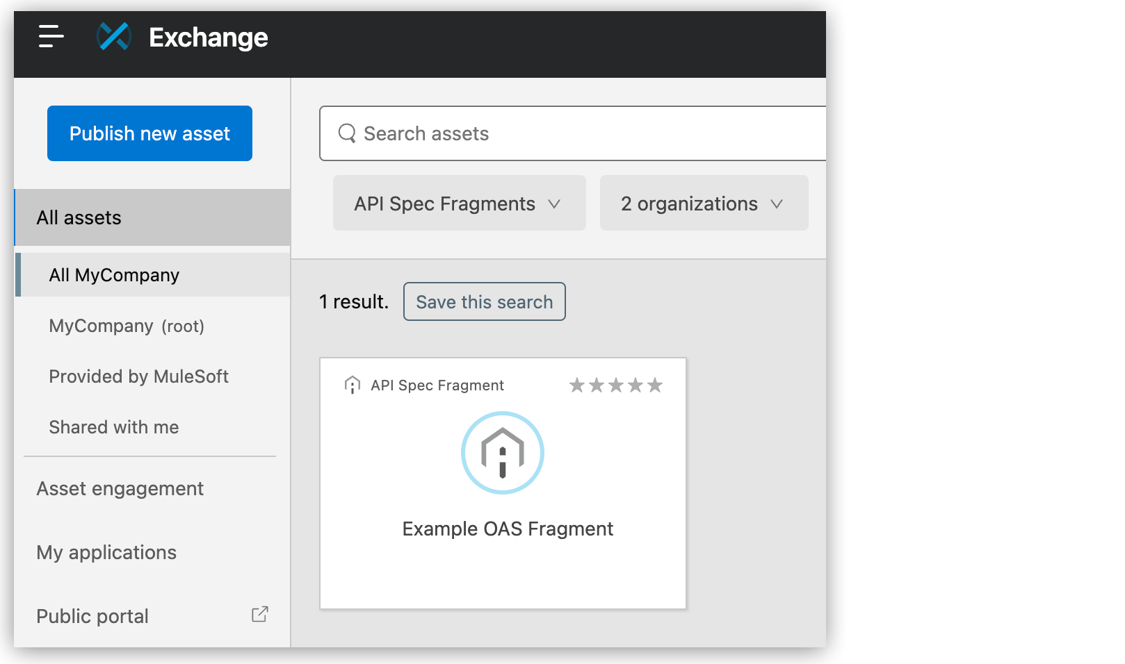 API Spec Fragment in Exchange