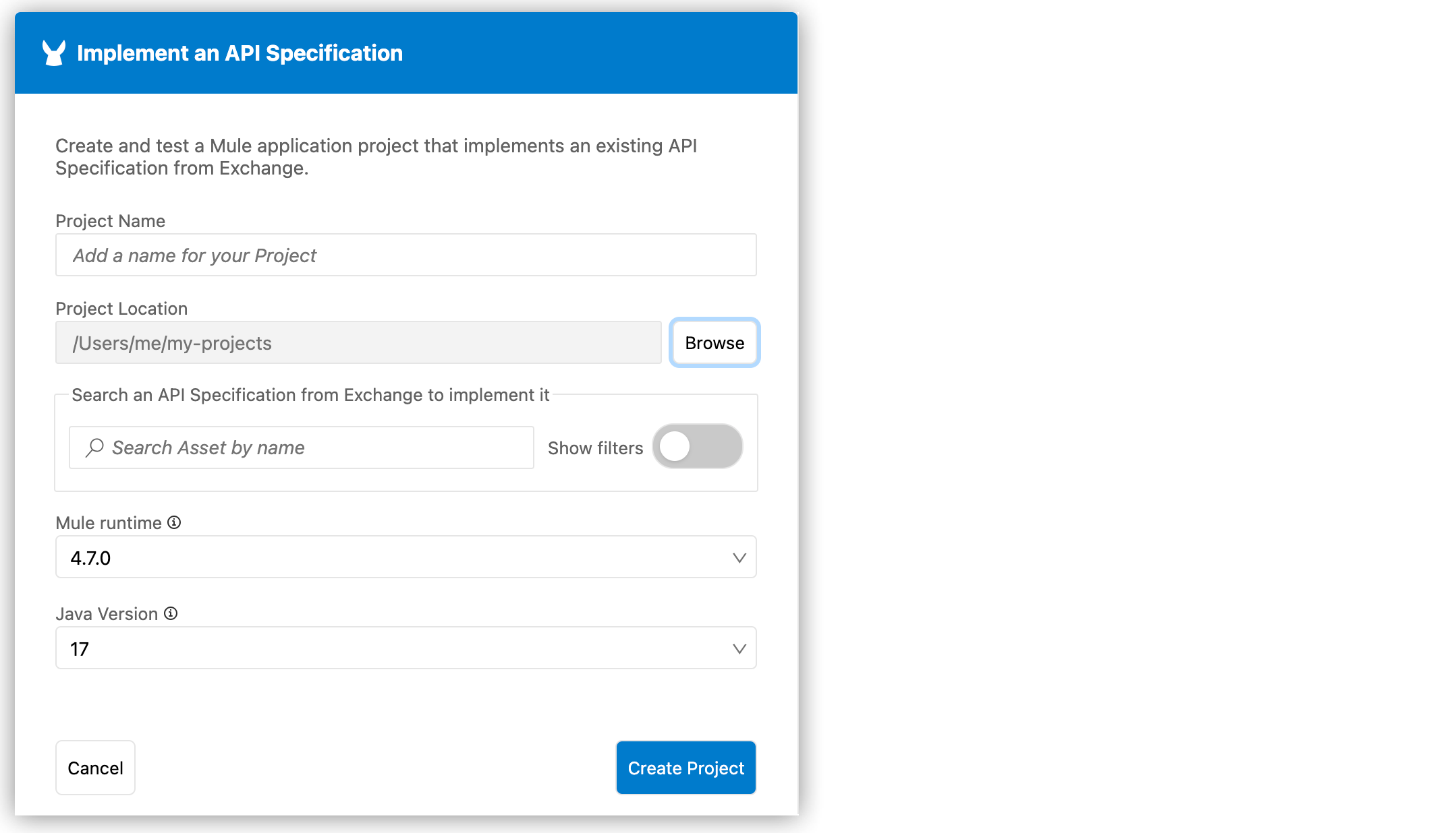 Form for starting an implementation project