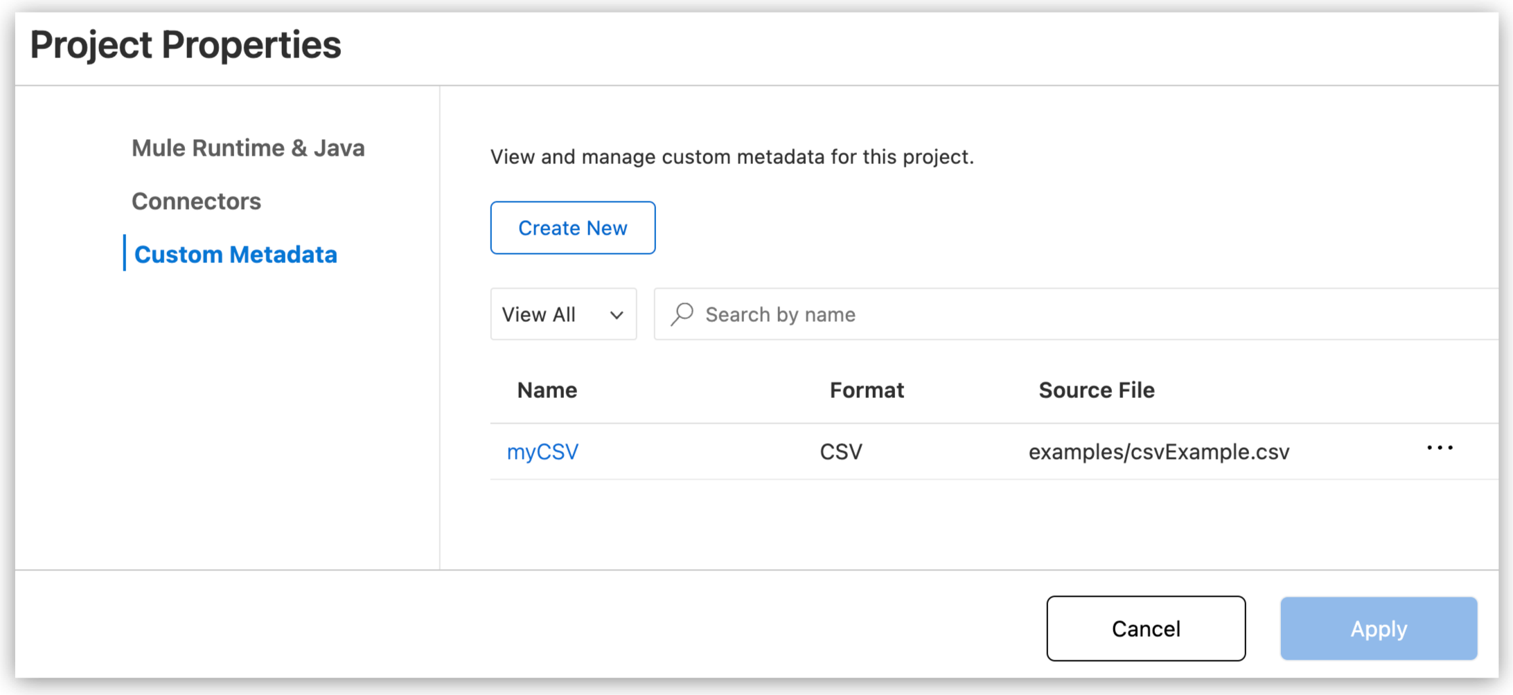 Custom Metadata tab on the Project Properties page