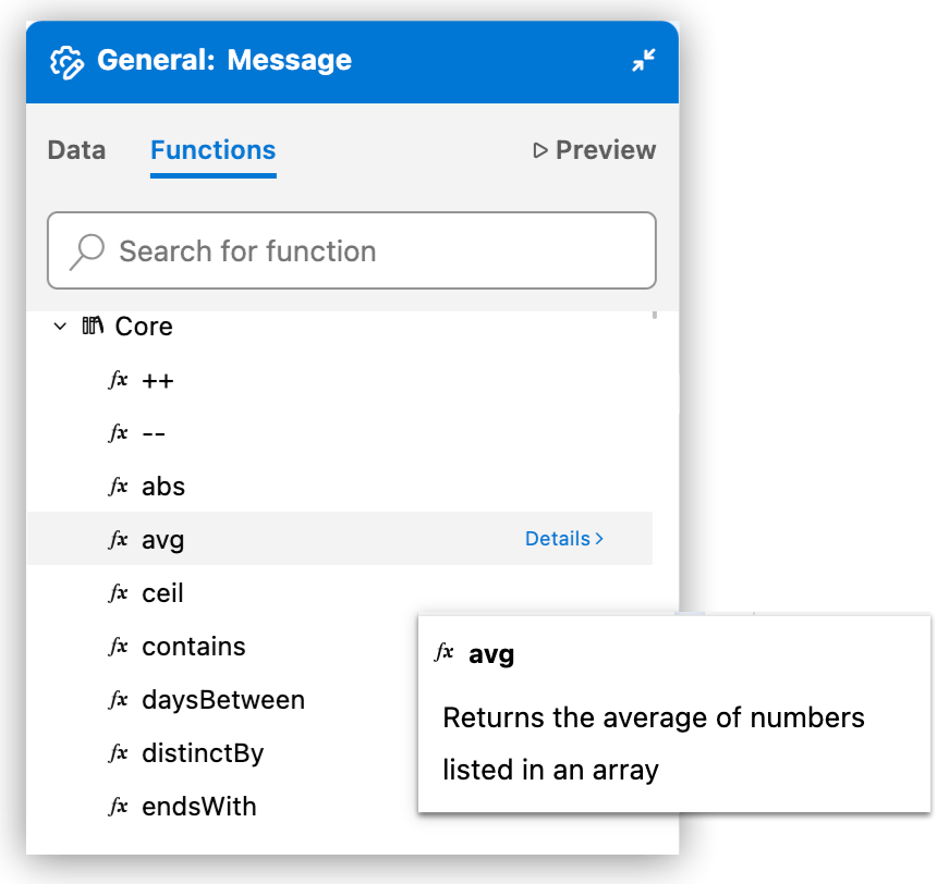 Functions tab for expression field