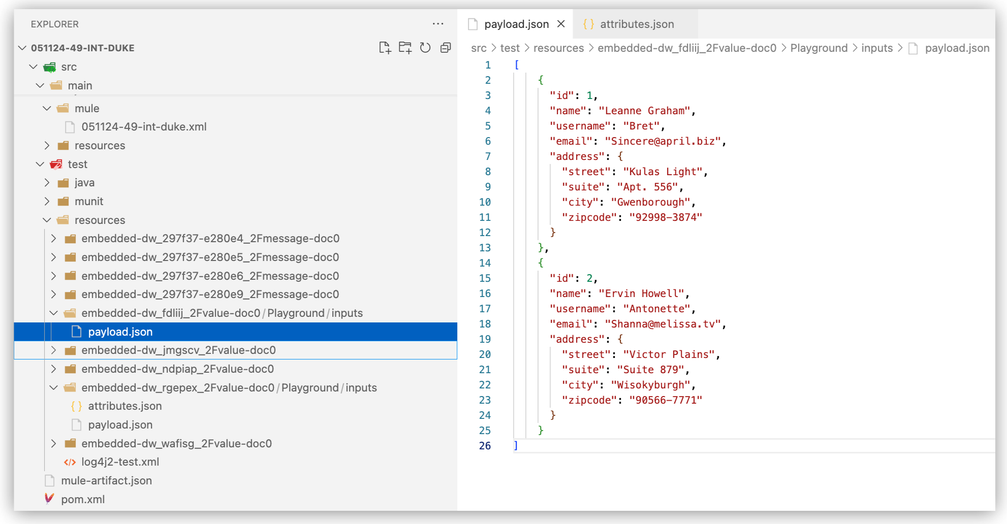 Sample data files in the project directory