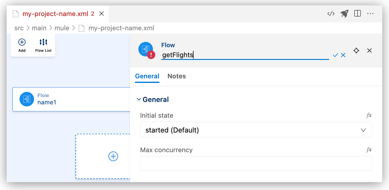 Change name of flow through canvas UI.