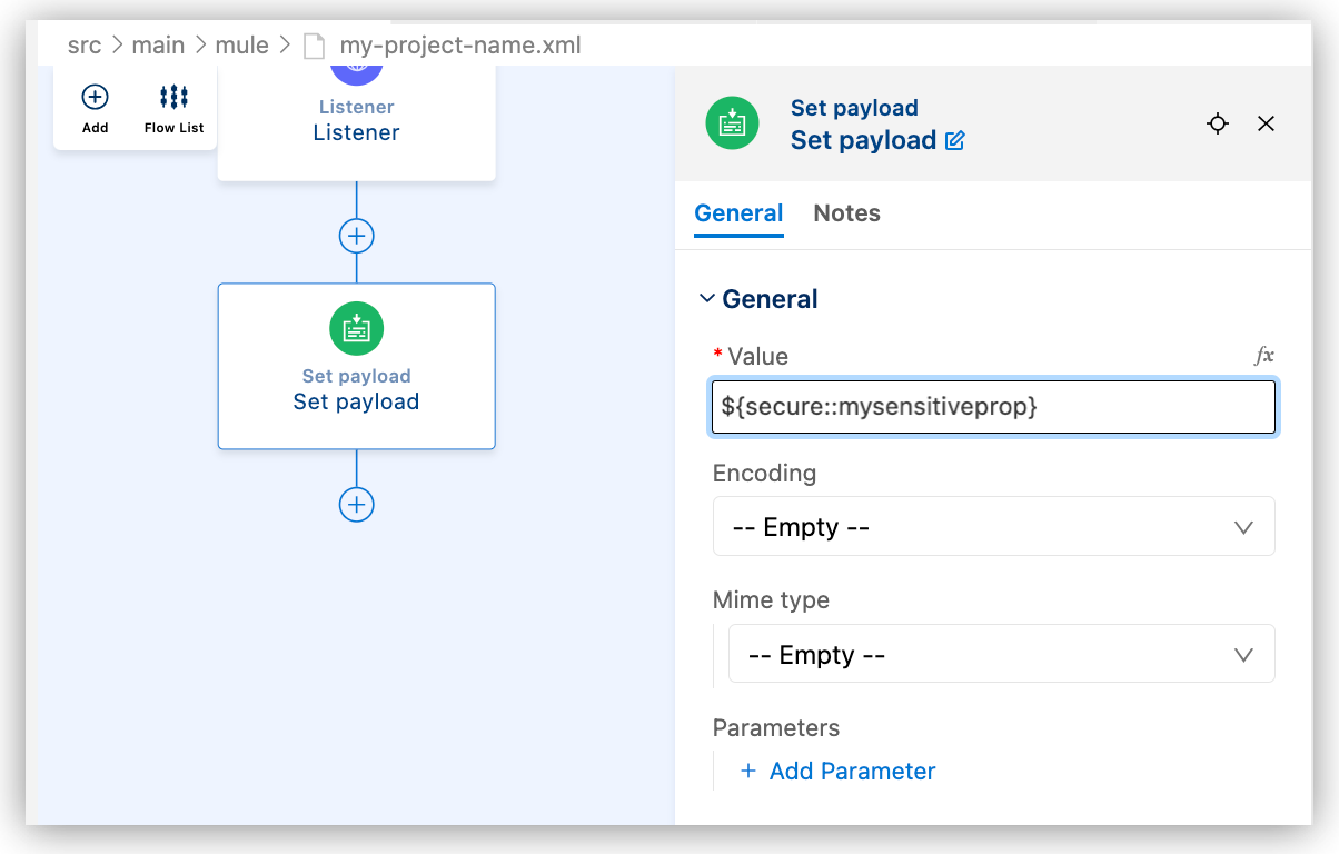 Adding configuration property to Set Payload