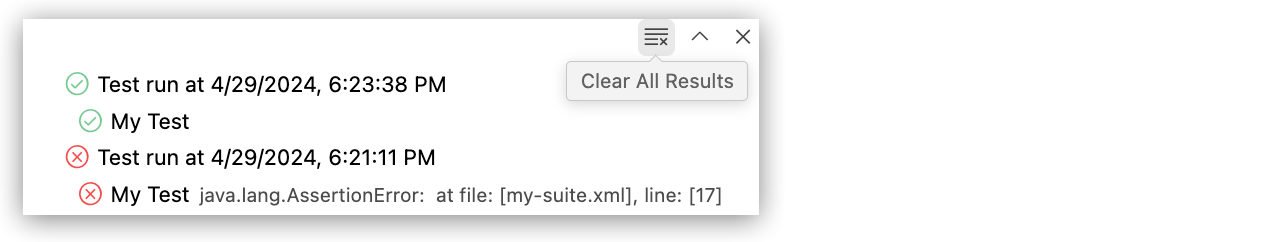 Clearing test results from Test Results panel