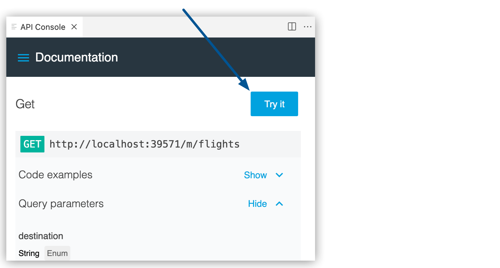 Try it button highlighted in the API Console