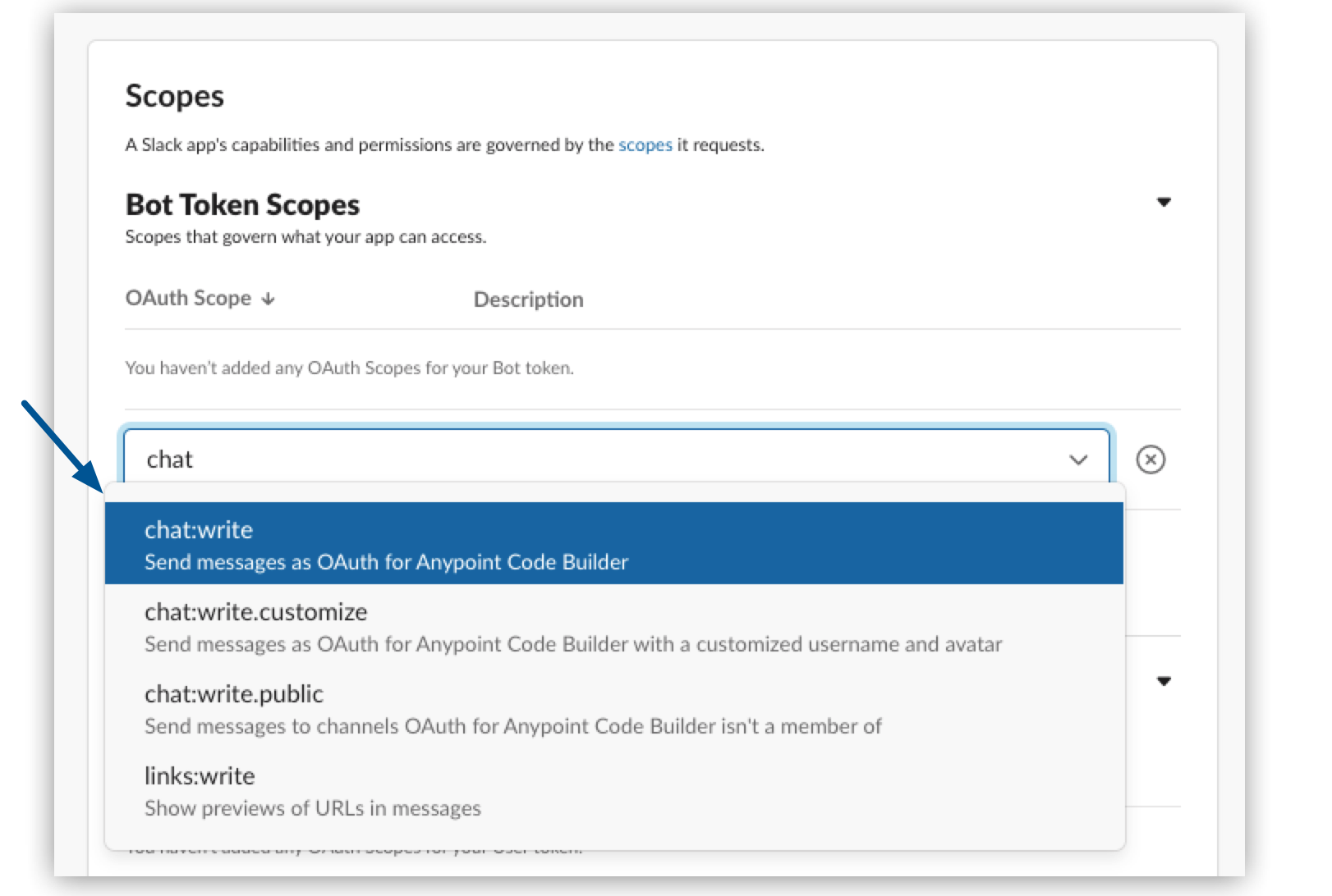 Add OAuth scope in Slack