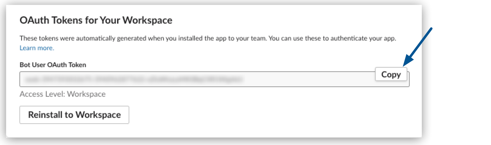 Copy OAuth token for Bot User