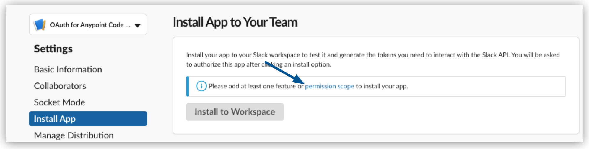 Click permission scope in Slack