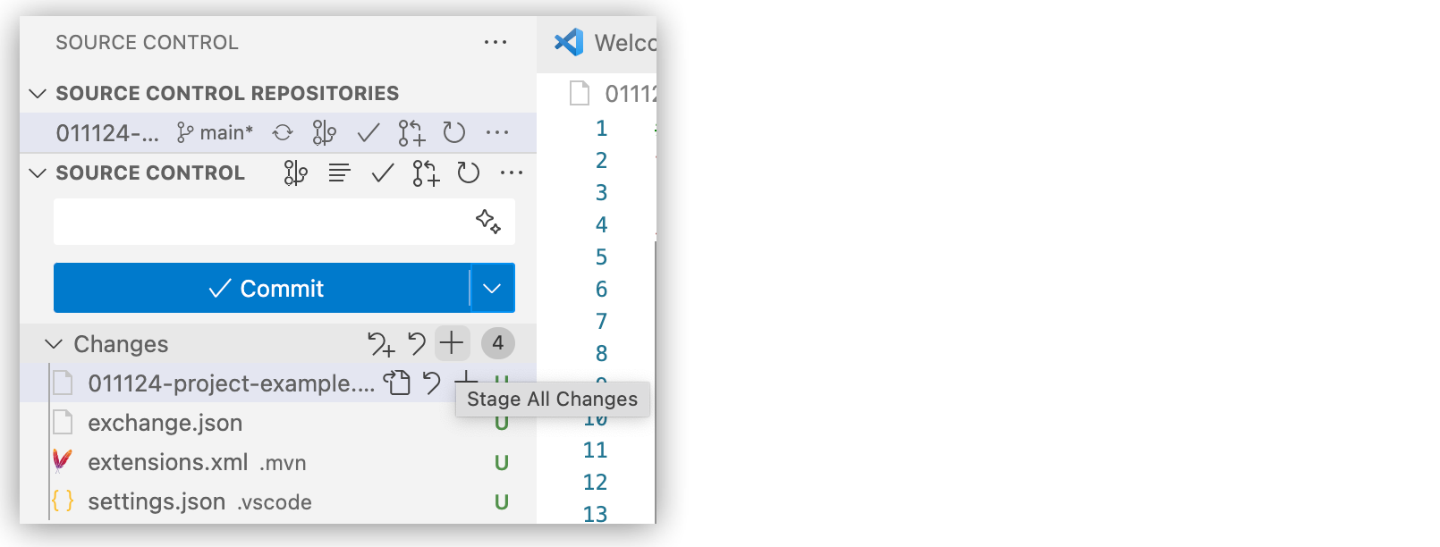 Adding commit message for staged changes