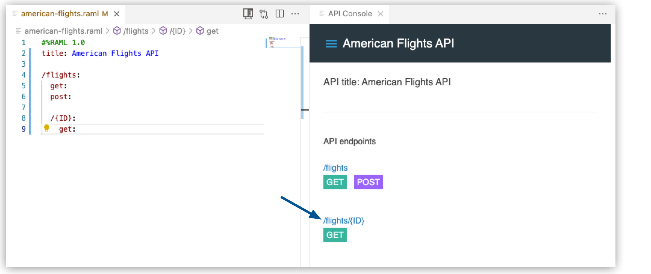 API Console with nested resource