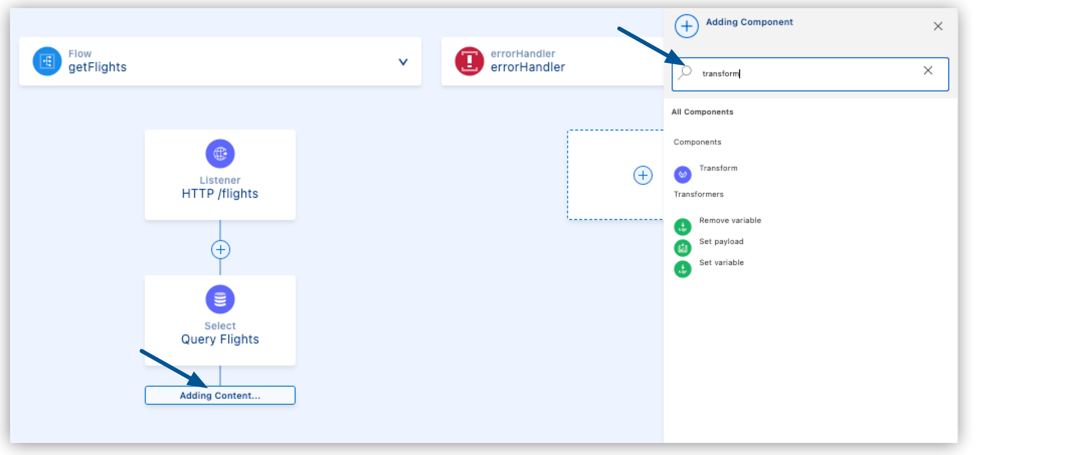 Transform component highlighted