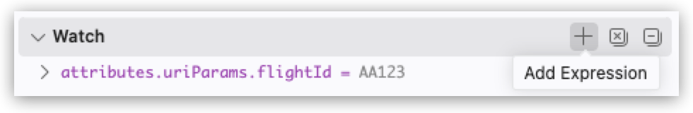 The Watch section with the Add Expression icon highlighted