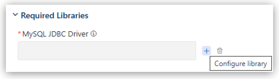 Required Libraries section with the Configure library option next to MySQL JDBC Driver