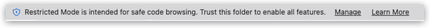 The workspace trust notification with Manage and Trust options
