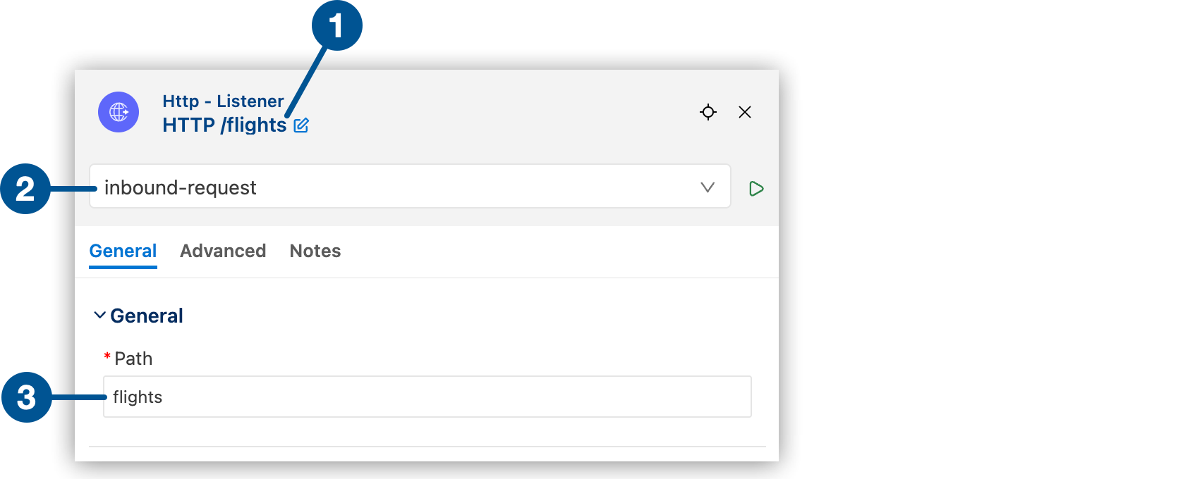 Configure the Listener operation through its configuration panel.