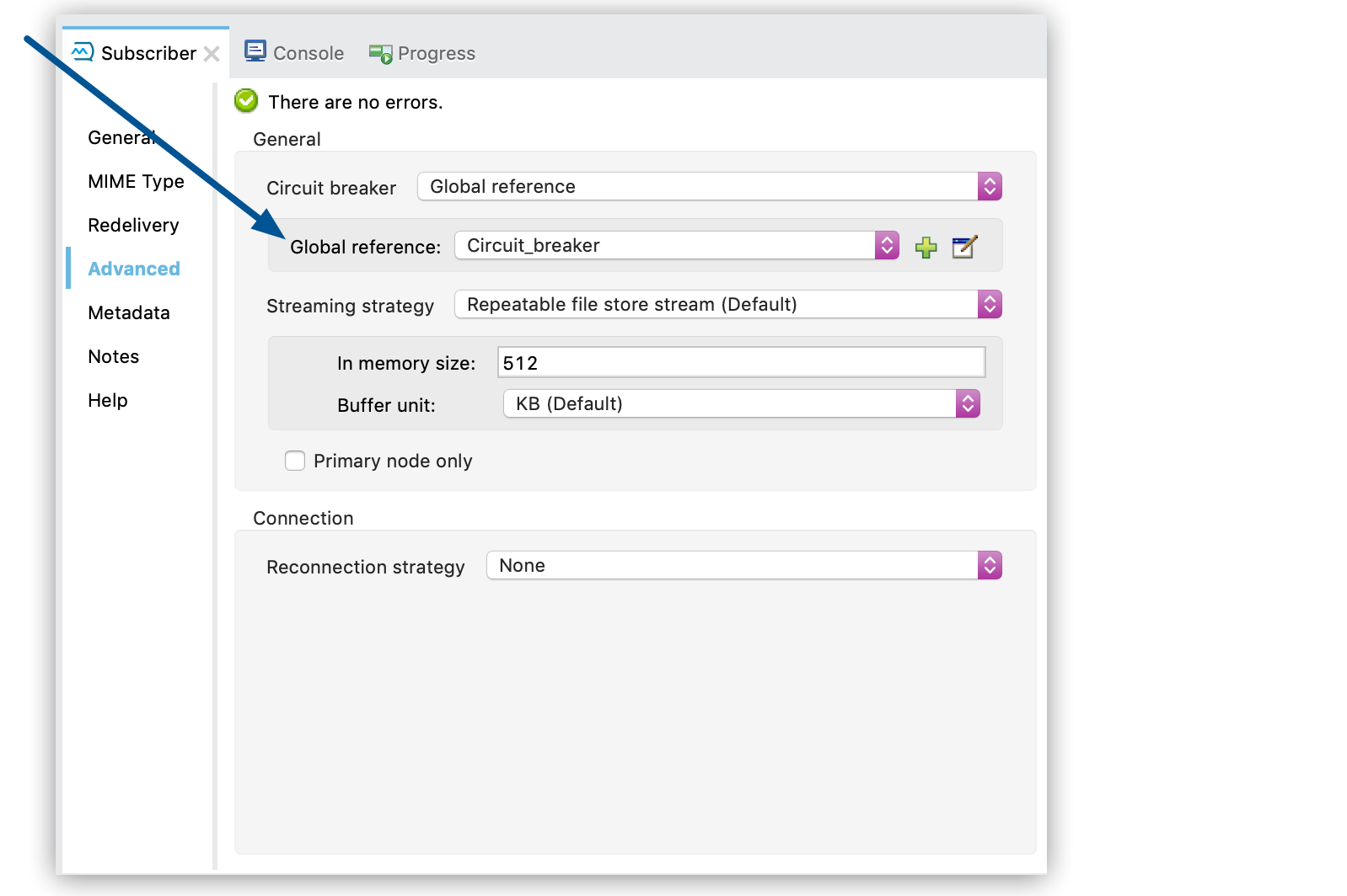 Circuit breaker global reference in the Advanced tab of the Subscriber properties window