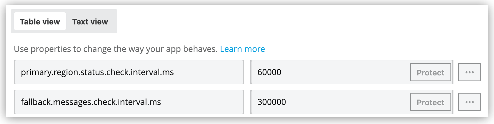 Properties tab with failover properties specified