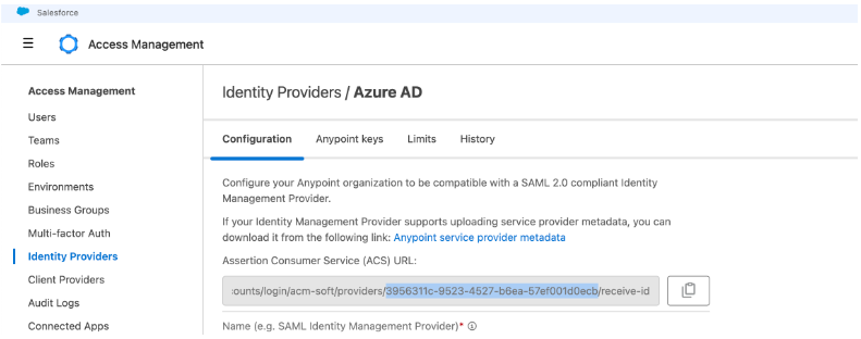 An example identity provider ID in Access Management