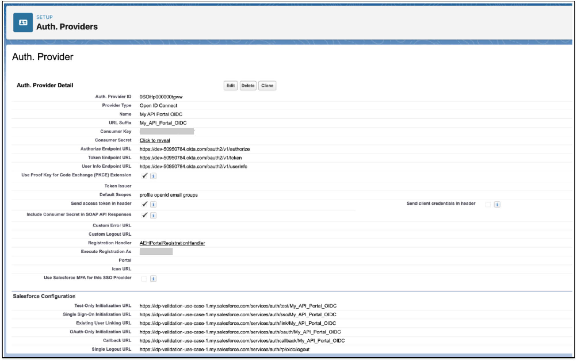 Salesforce Auth. Provider example