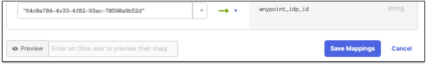 Example of mapped anypoint_idp_id attribute