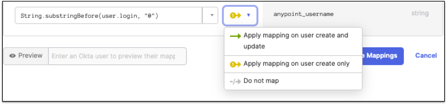 Example of mapped anypoint_username attribute