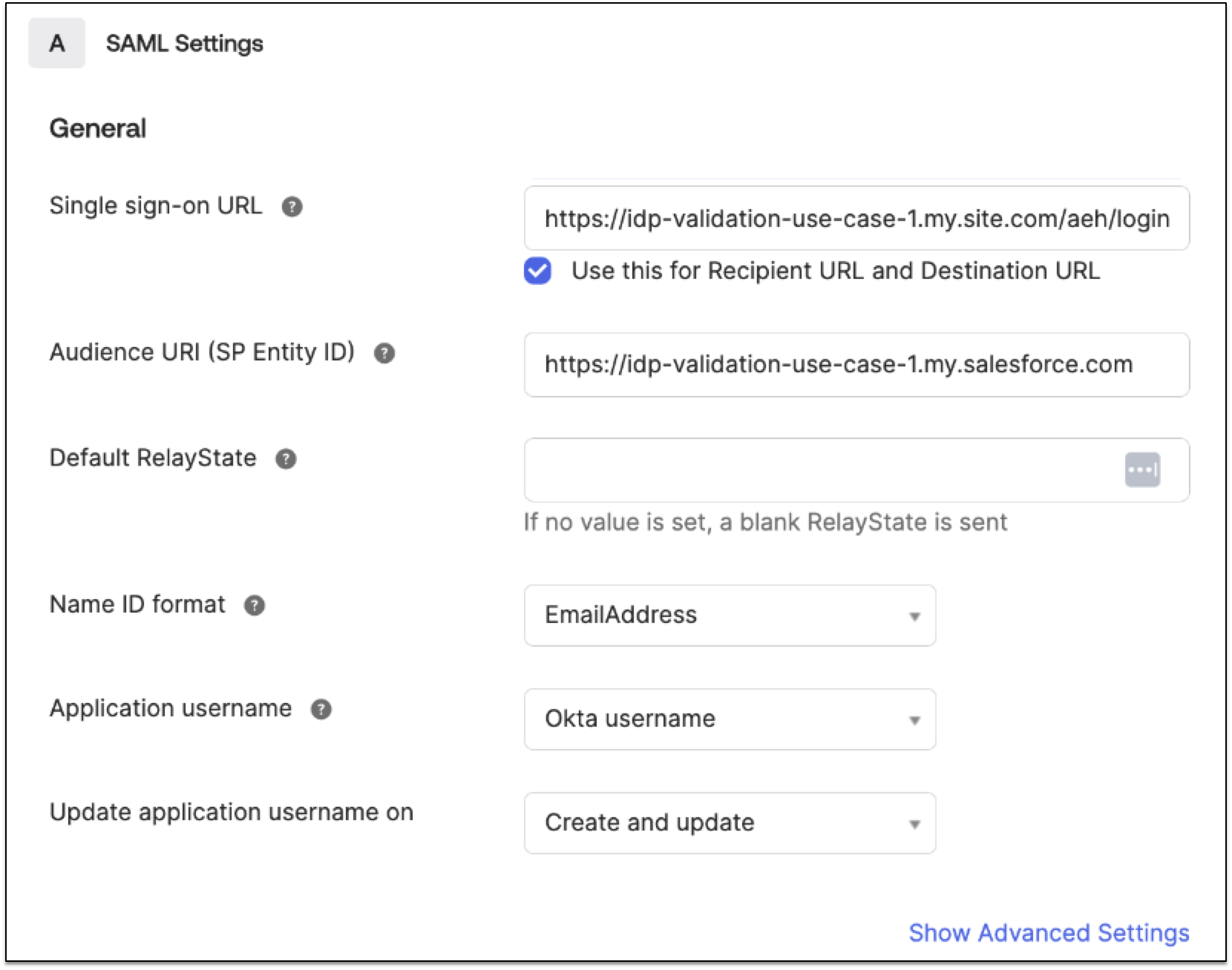 SAML Settings example