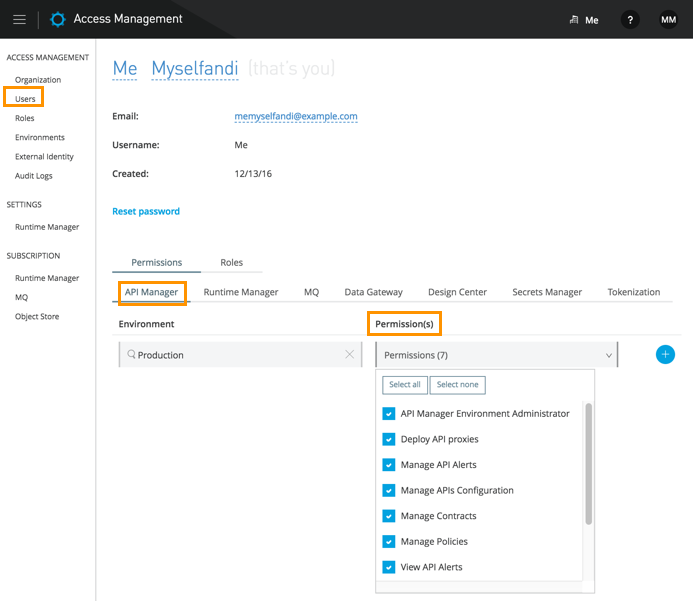 How to set permissions in Access Management