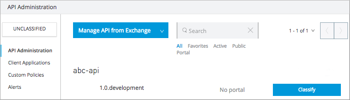 API Administration dialog box showing a list of unclassified APIs.