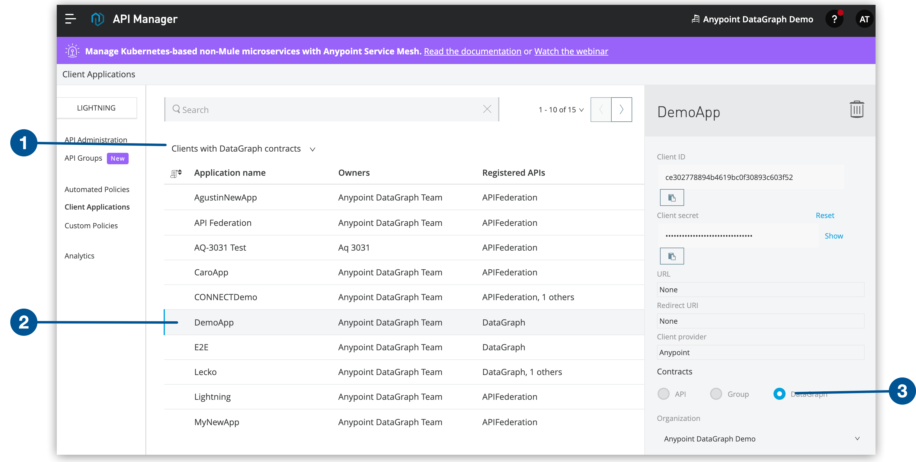 The illustration shows the Client Applications page