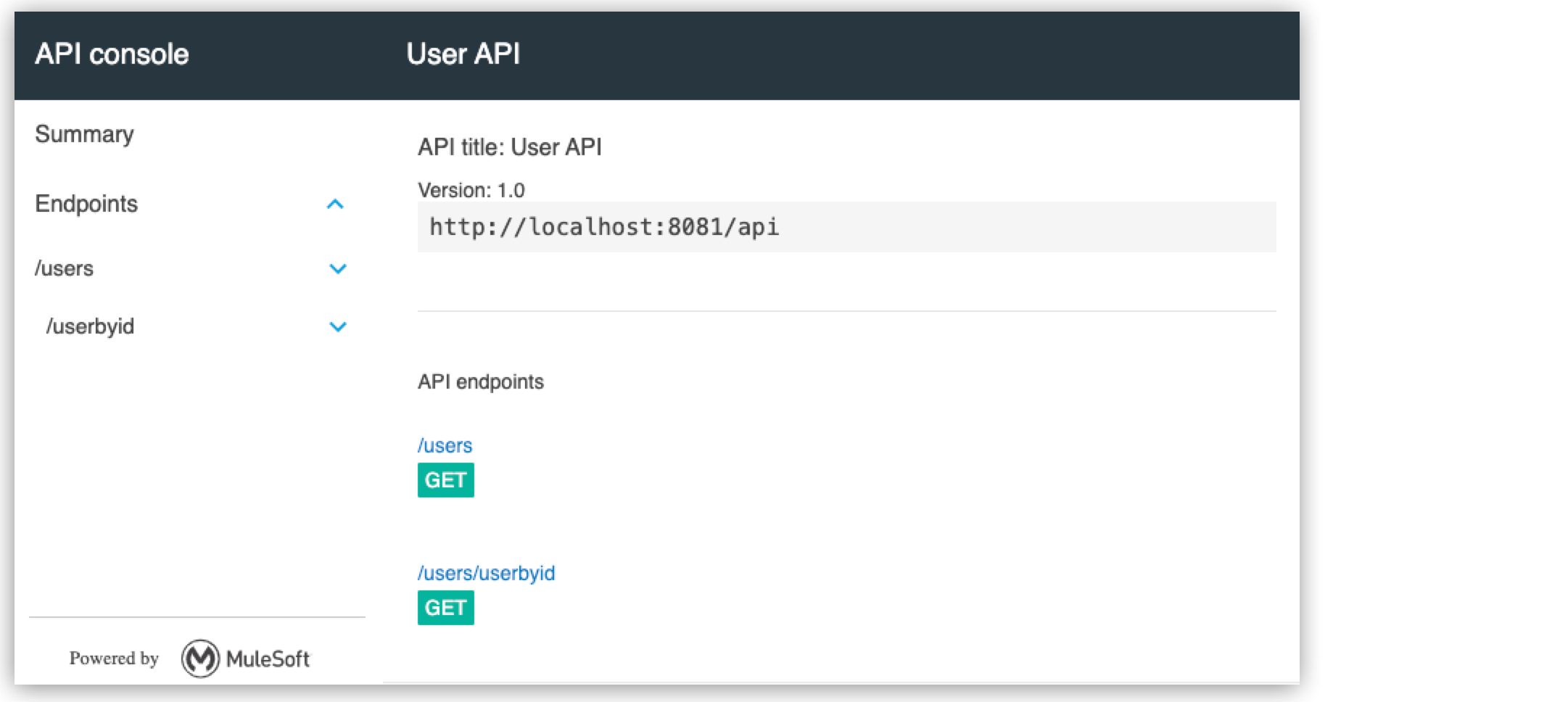 API console version info