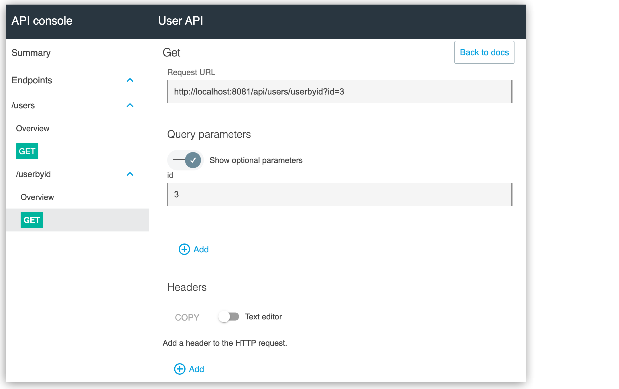 Information for the user having id 3 highlighted