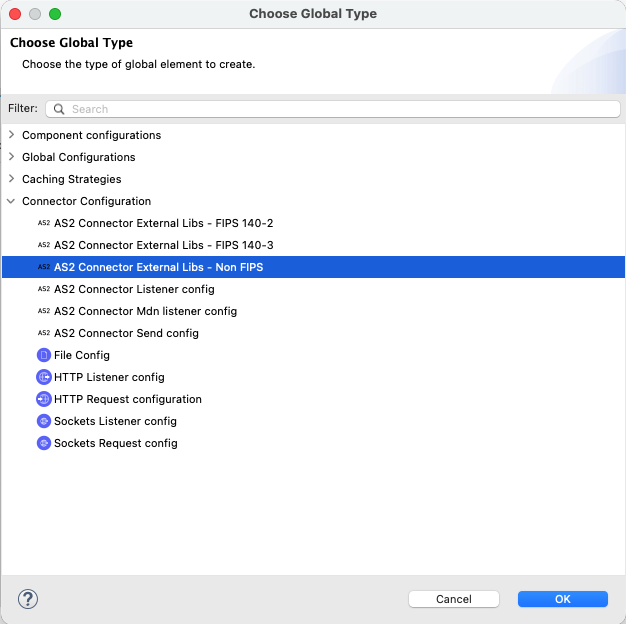 Connector configurations that are used for creating Global Elements