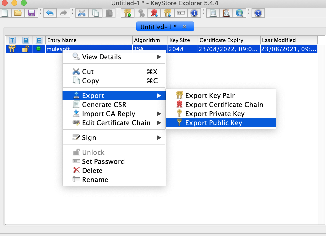 Navigation for Export Public Key