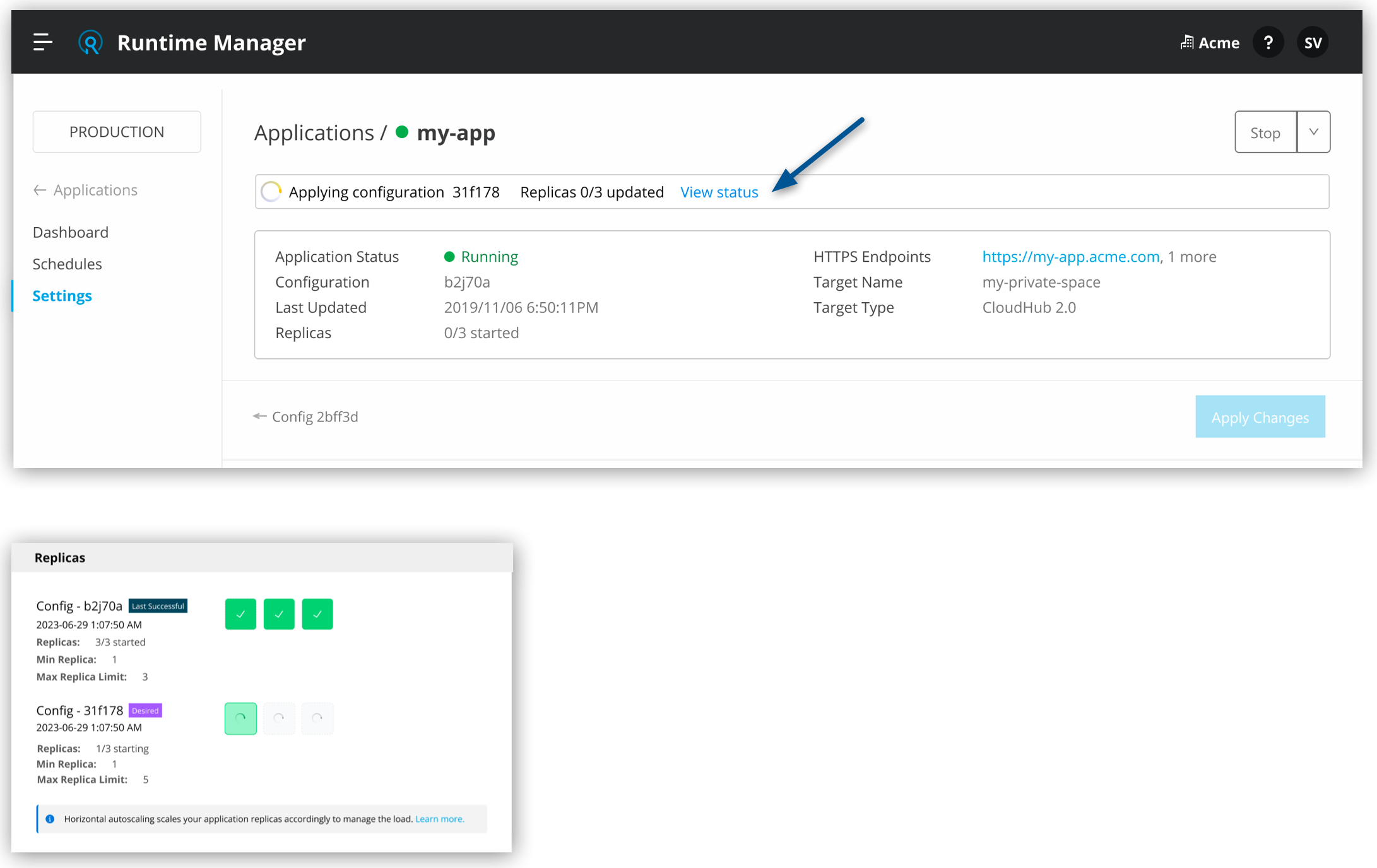 Check the application’s scaling status.