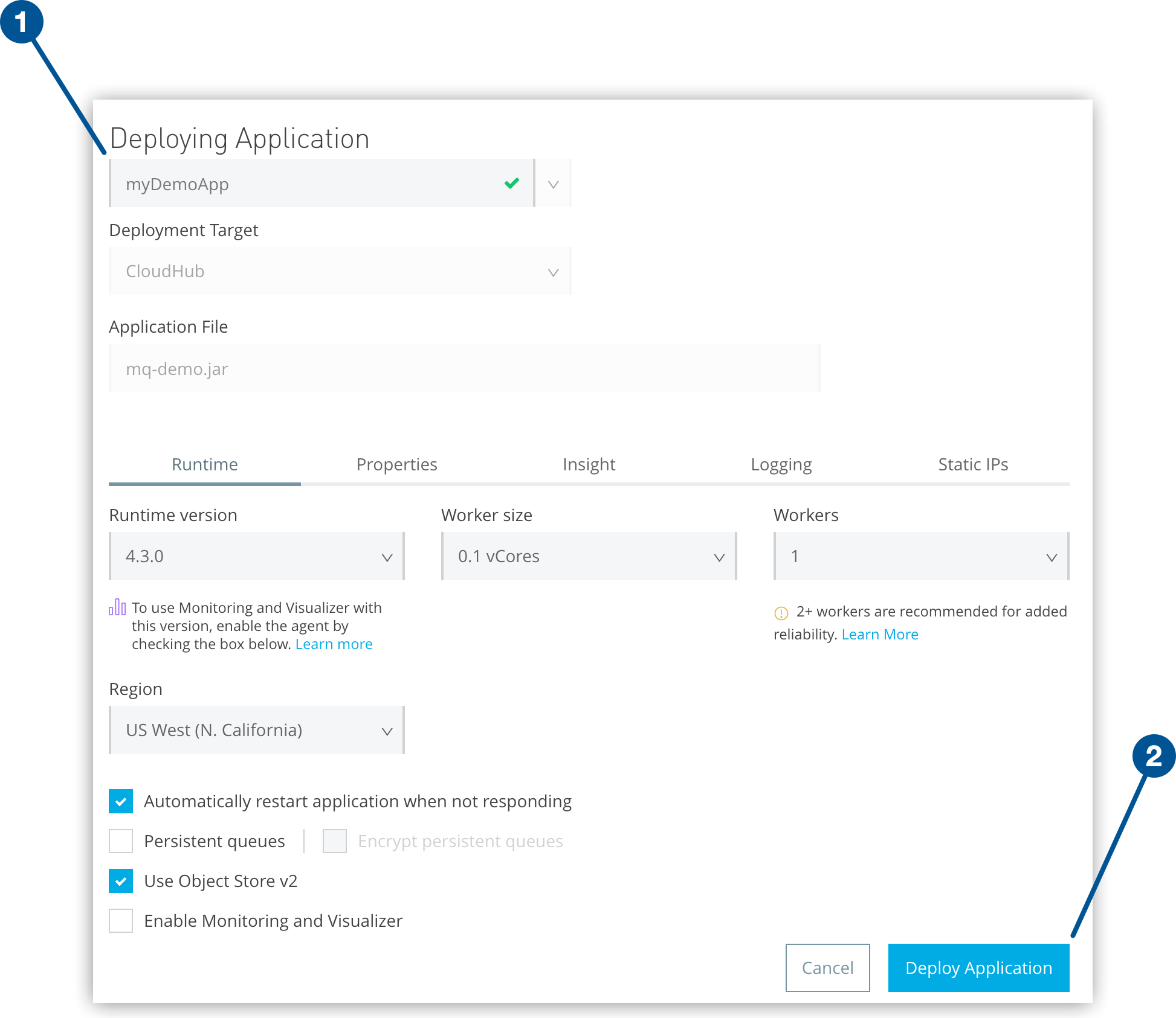 Application Name field and the Deploy Application button