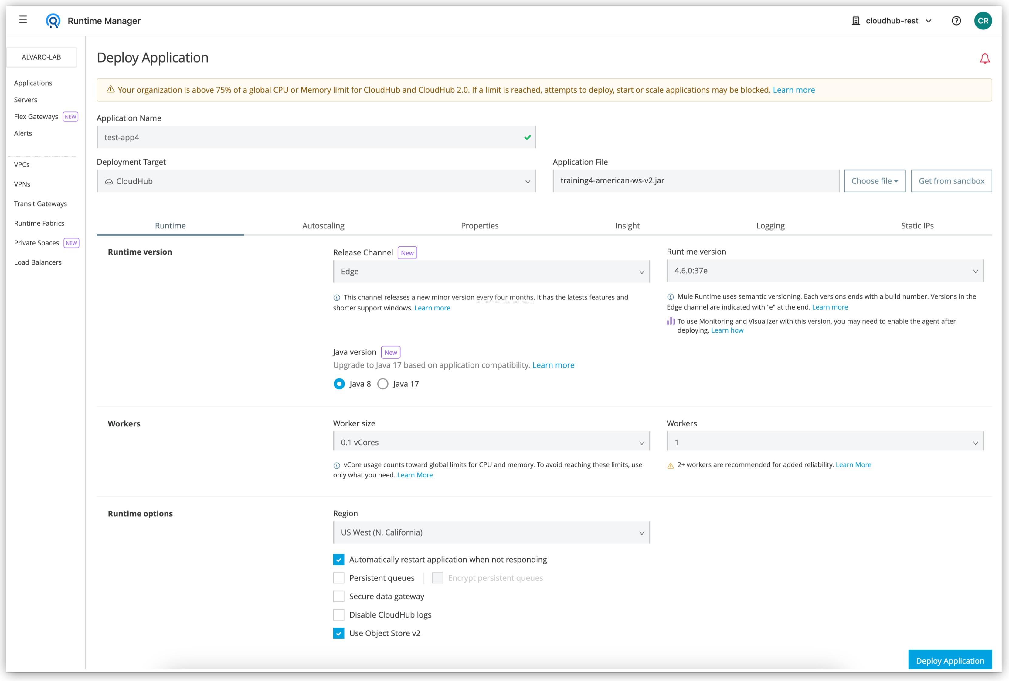 Application Name field